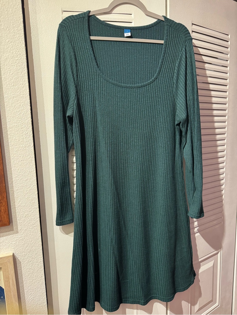 Old Navy Forest Green Ribbed Long-Sleeve Scoop Neck Dress